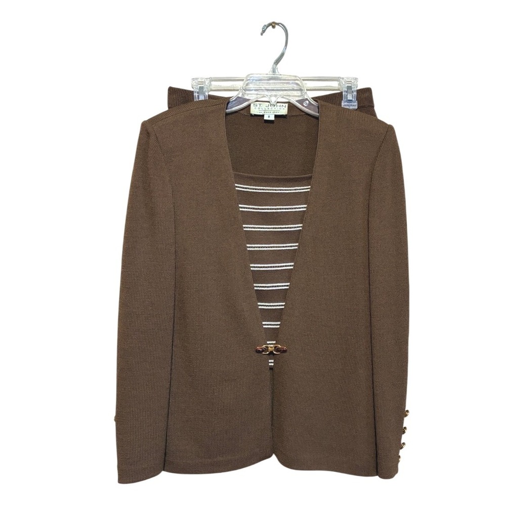 St. John Collection by Marie Gray Size 8 Brown Santana Knit Skirt Jacket Suit